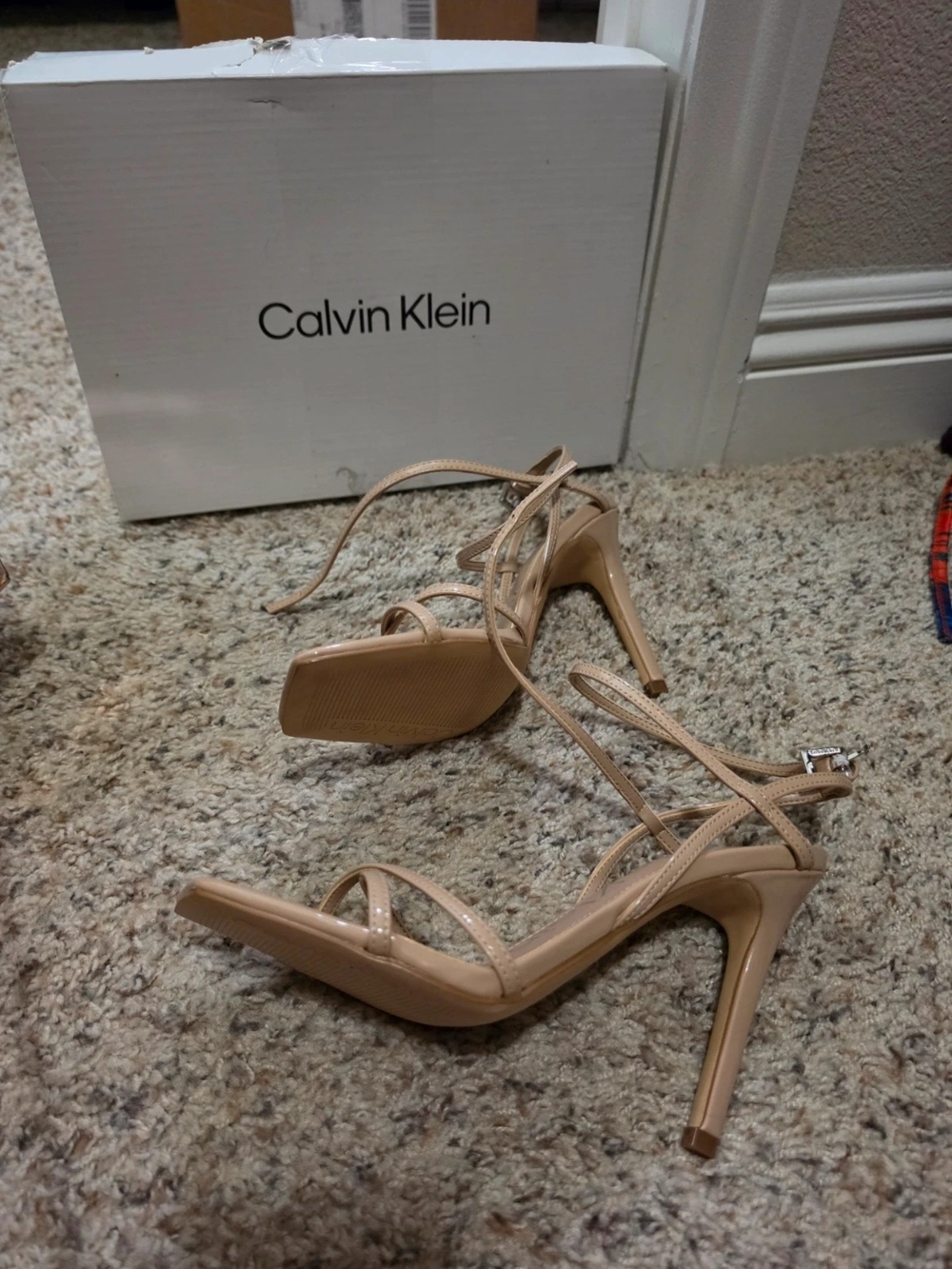 Calvin Klein Beige Strappy Stiletto Sandals